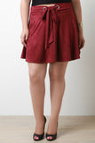 Metal Hole Belt Strap Embellishment Suede Skirt