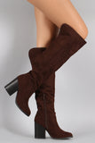 Qupid Suede Chunky Stacked Heeled Knee High Boots