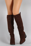 Qupid Suede Chunky Stacked Heeled Knee High Boots