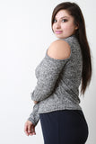 Marled Knit Cowl Neck Long Sleeves Cold Shoulder Top