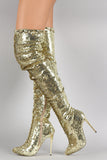 Sequin Pointy Toe Stiletto Over-The-Knee Boots