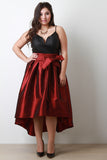 Evening Taffeta Pleated High-Low Midi Skirt