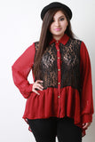 Floral Lace Panels Chiffon Button Up Top