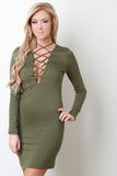 Lace Up Long Sleeve Jersey Dress