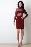 Mesh Twofer Mock Neck Mini Dress