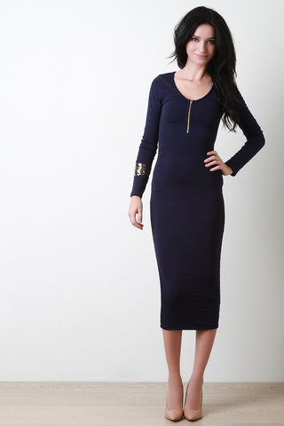 Horizontally Thick Rib Knit Midi Dress