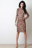 Leopard Print Turtleneck Midi Dress