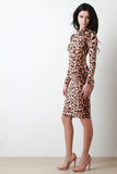 Leopard Print Turtleneck Midi Dress