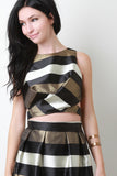 Metallic Stripe Criss-Cross Crop Top