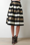 Metallic Stripe Pleated Midi Skirt