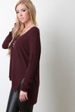 Rib Knit High-Low Long Sleeve Top