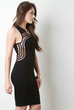 Wave Striped Mesh Panel Bodycon Dress