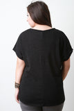 Textured Knit Zipper V-Neck Short Sleeve Top