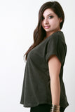 Textured Knit Zipper V-Neck Short Sleeve Top