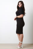 Mock Neck Elbow-Sleeves Bodycon Midi Dress