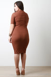 Mock Neck Elbow-Sleeves Bodycon Midi Dress