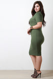 Mock Neck Elbow-Sleeves Bodycon Midi Dress