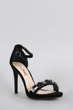 Anne Michelle Suede Jeweled Ankle Strap Stiletto Heel