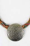 Hammered Pendant Seed Bead Necklace