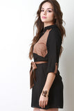 Suede Panel Button Up Dress