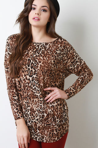 Leopard Long Dolman Sleeves Top