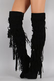 Velvet Layered Fringe Pointy Toe Over-The-Knee Stiletto Boots