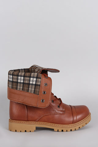 Plaid Cuff Combat Lug Booties