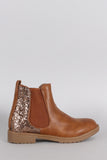 Elastic Gores Glitter Lug Ankle Boots