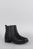 Zipper Trim Quilted Round Toe Ankle Boots