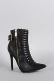 Shoe Republic LA Buckled Quilted Patterned Pointy Toe Stiletto Booties