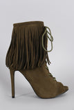 Shoe Republic LA Peep Toe Lace Up Fringe Booties