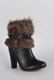 Faux Fur Buckle Almond Toe Ankle Bootie