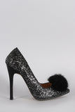 Pom Glitter Encrusted Pointy Toe Stiletto Pump