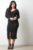 Glitter Textured Pattern Long Sleeves Bodycon Midi Dress