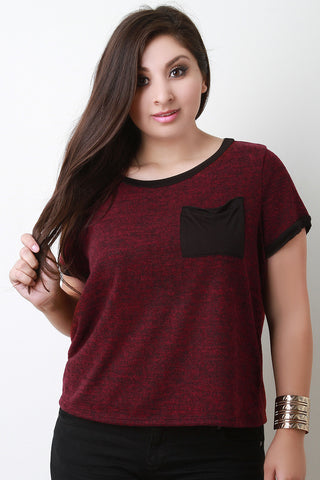 Soft Knit Contrast Pocket Short Sleeves Top