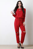 Slit Knee Sweatshirt Jumpsuit