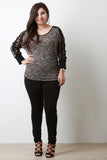 Heathered Crochet Lace Quarter Sleeves Top