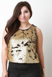 Two-Tone Sequined Sleeveless Top