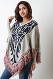 Southwestern Knit Asymmetrical Fringe Poncho