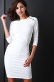 Zip Collar Horizontal Ribbed Knit Mini Dress