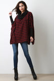 Cowl Neck Plaid Dolman Poncho Top