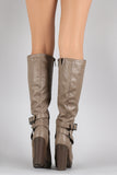 Breckelle Buckle Sequence Stacked Heel Boots