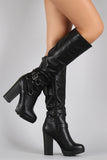 Breckelle Buckle Sequence Stacked Heel Boots