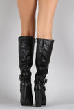 Breckelle Buckle Sequence Stacked Heel Boots