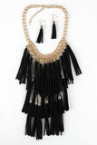 Suede Tassels Layered Statement Necklace