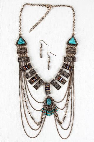 Tribal Bars Draping Chains Statement Necklace