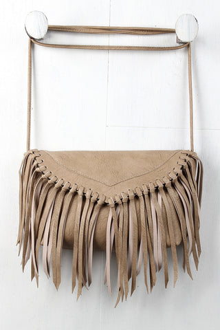 Vegan Leather Fringe Baguette Bag