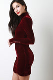 Velvet Zipper Mock Neck Long Sleeves Bodycon Mini Dress