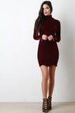 Velvet Zipper Mock Neck Long Sleeves Bodycon Mini Dress