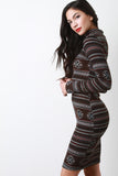 Fair Isle Knit Mock Neck Bodycon Dress